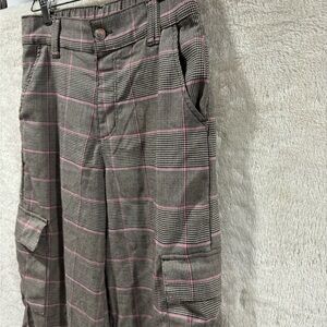 No Boundaries Plaid Boot Cut Pants - Brown and Pink